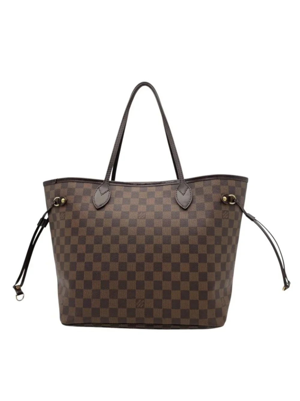 Louis Vuitton Damier Ebene Neverfull MM Tote Handle Shoulder Leather Brown